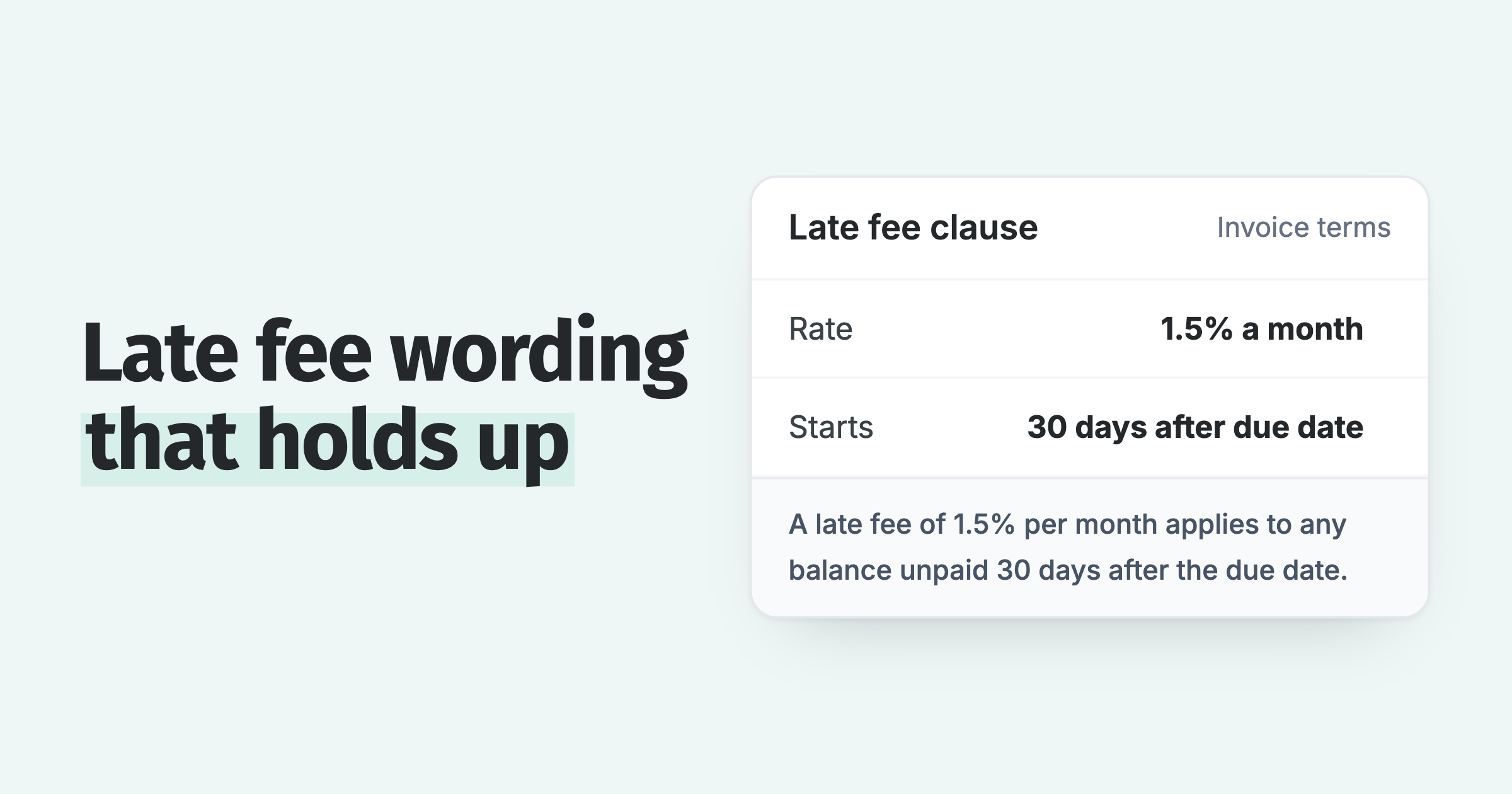 Late fee clause: 1.5% a month on any balance unpaid 30 days after the due date