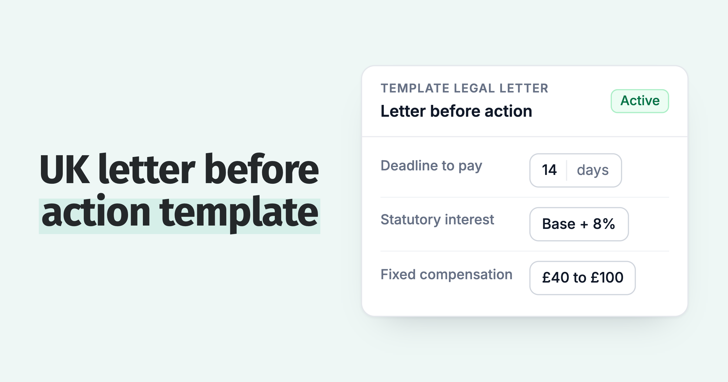 UK letter before action: 14 days to pay, statutory interest at base rate plus 8%, fixed compensation of £40, £70 or £100
