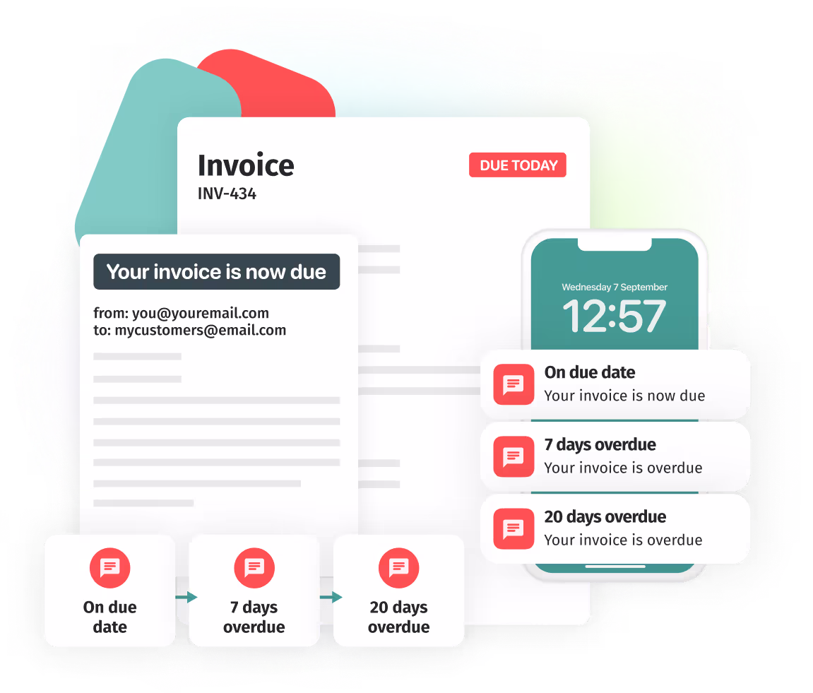 Paidnice illustration showing a late fee being issued onto an invoice